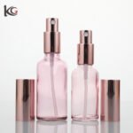 Wholesale 30ml & 50ml pink glass spray bottles for cosmetics, perfumes, and essential oils; press-type spray dispensers, portable.